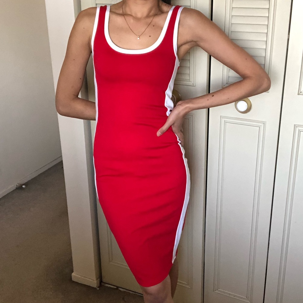 Red body con midi dress